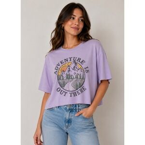 Obsessive Love Adventure Is Out There Graphic Tee Lavender Purple XL Cotton